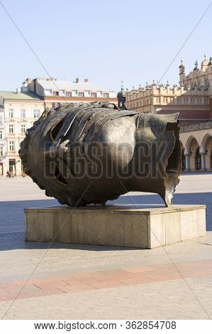 Krakow; Poland - March 24; 2020: Main Market Square, A Deserted City Due To The Coronavirus Epidemic