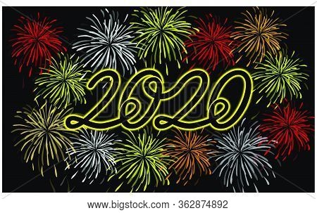 Happy New Year 2020 Background Design Light Fireworks In The Night Simple Background
