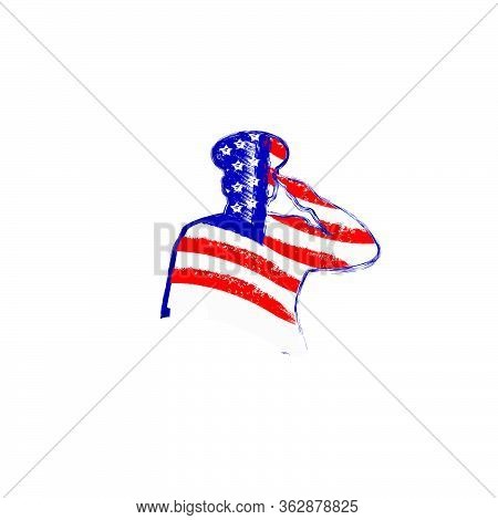 Flag American Inside Army Salute . Veterans Day 11th November With General Army Silhouette