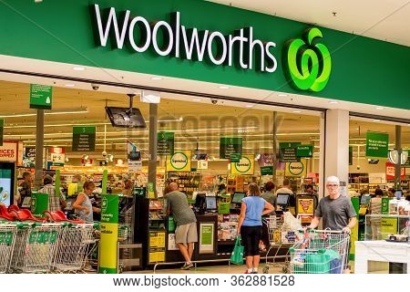 Sydney, Australia 2020-04-24. Exterior View Of Woolworths Supermarket During The Coronavirus Pandemi
