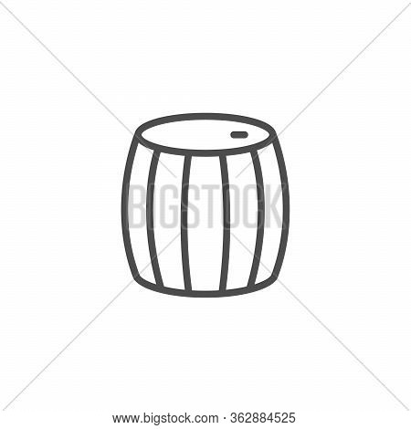 Wine Barrel Line Outline Icon Isolated On White. Tun For Alcohol Drink. Container, Storage. Vector I
