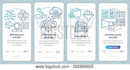 Billing Services Onboarding Mobile App Page Screen Vector Template. Biller Payment, Advice Provider.