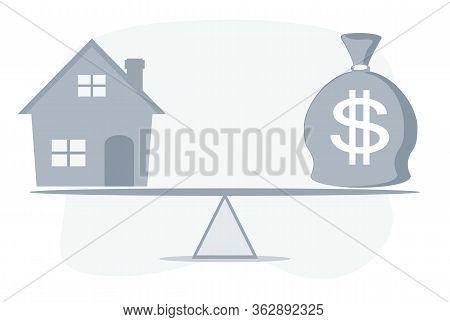 Housing Loan Market Sample Houses And Balance Moneybag On The Seesaw Real Estate Concepts. Stock Fla