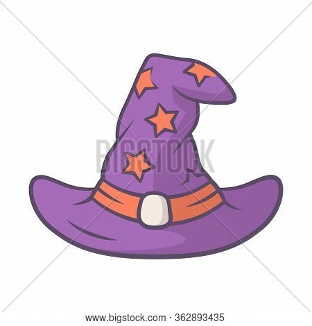 Wizard Hat Purple Color Icon. Witch Magic Cap. Magician, Sorceress Cap. Halloween Costume Accessory.