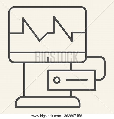 Cardiograph Thin Line Icon. Electrocardiogram On Monitor Outline Style Pictogram On White Background