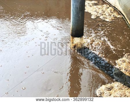 Metal Pipeline Of Sludge Treatment In Wastewater Management System, Water Treatment Tube Flowing Bro