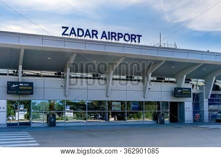 Zadar, Croatia, August 2019 Entrance For Departures In Airport Building With Sign Zadar Airport On T