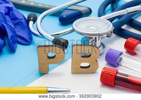 Pb Medical Lab Acronym, Meaning Lead Or Plumbum In Human Body. Letters That Make Word Of Pb, Located