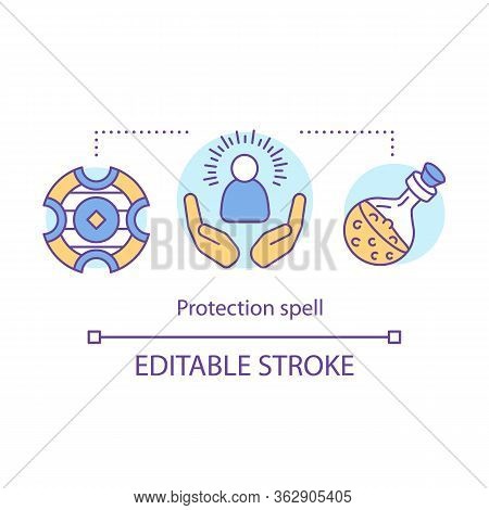 Protection Spell Concept Icon. Occultism And Superstition Idea Thin Line Illustration. Safety Sorcer