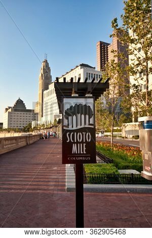 COLUMBUS, OHIO/USA - JULY10, 2011:  The Scioto Mile in Columbus Ohio is a downtown waterfront park and premiere travel destination in this capital city