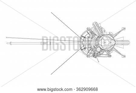 Communication Satellite Concept Outline. Vector Rendering Of 3d. Wire-frame Style. The Layers Of Vis