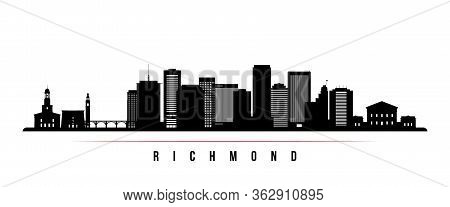 Richmond Skyline Horizontal Banner. Black And White Silhouette Of Richmond, Virginia. Vector Templat