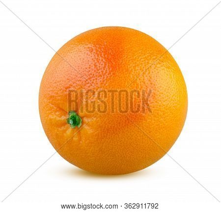 Beautiful Fresh Grapefruit Isolated On White Background. Citrus Fruit Closeup. Shining Juicy Grapefu