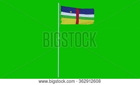 Central African Republic Flag Waving On Wind On Green Screen Or Chroma Key Background. 3d Rendering