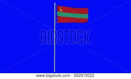 Transnistria Flag Waving On Wind On Blue Screen Or Chroma Key Background. 3d Rendering