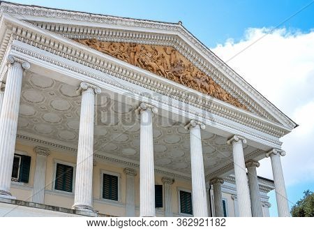 Rome, Italy - August 20, 2017:  View Of The Main Facade Of Villa Torlonia