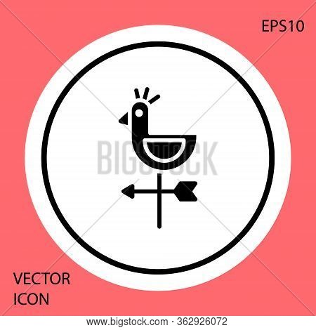 Black Rooster Weather Vane Icon Isolated On Red Background. Weathercock Sign. Windvane Rooster. Whit