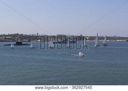 Sevastopol, Crimea, Russia - July 28, 2019: Dmitry Rogachev Patrol Ship Takes Place At The Parade In