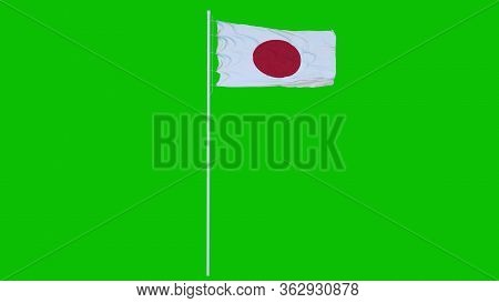 Japan Flag Waving On Wind On Green Screen Or Chroma Key Background. 3d Rendering