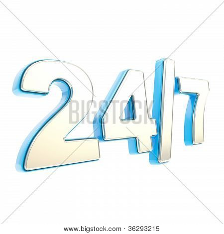 24/7 Dygnet runt sju dagar en vecka Emblem ikonen