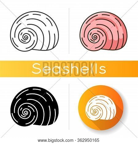 Spiral Shell Black Glyph Icon. Gastropod Seashell, Conchology Silhouette Symbol On White Space. Empt