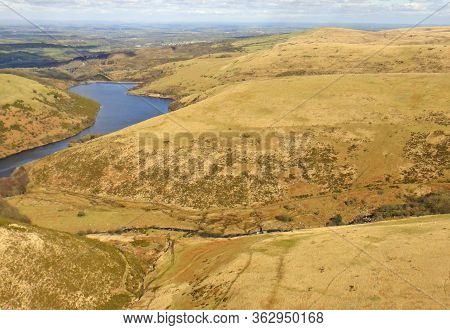 Aerial View Of Meldon Reservoir On Dartmoor, Devon