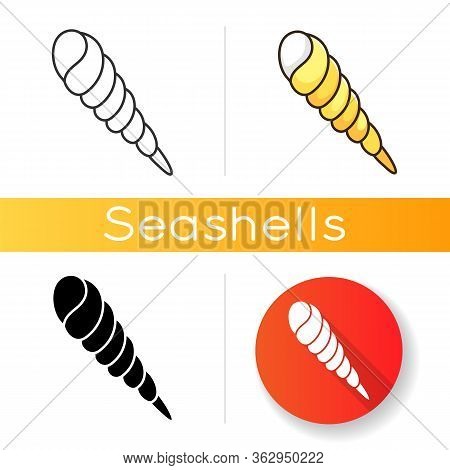 Auger Shell Black Glyph Icon. Exotic Spiral Seashell, Conchology Silhouette Symbol On White Space. E