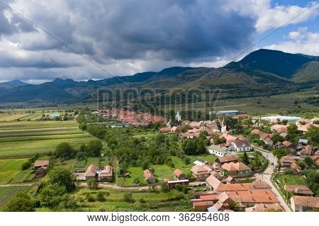 Aerial drone image of the village of Coltesti (Torockoszentgyorgy), Transylvania, Romania.