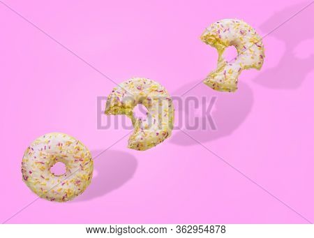 Donuts Delicious With Frosting Bitten Pink Background Design