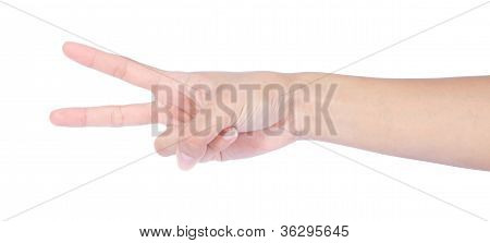 Hand met twee vingers omhoog In de vrede