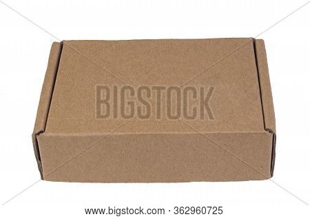 Cardboard Brown Box Closed. Isolate On A White Background. Delivery, Packaging Concept