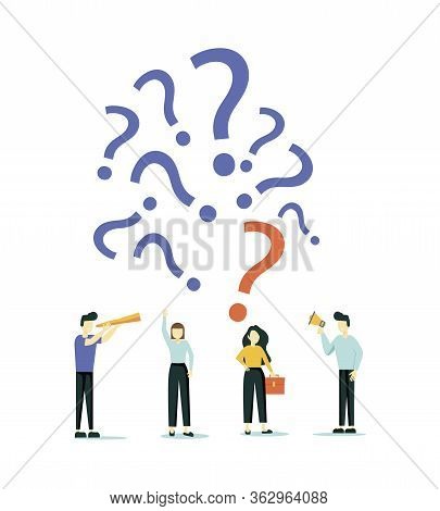 Vector Illustration, Concept Illustration Of People Frequently Asked Questions Around Question Marks