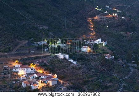 Village Of El Juncal At Sunset In The Nublo Rural Park.