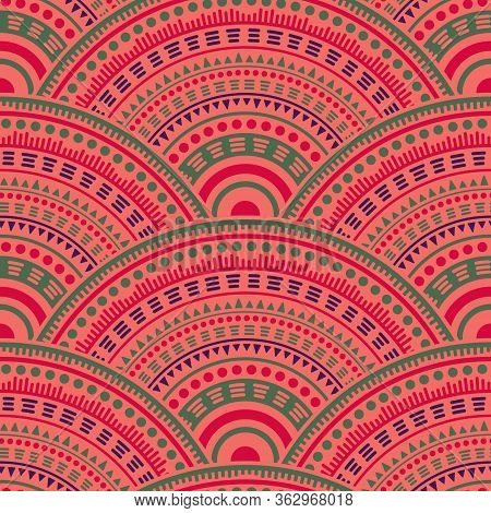 Moroccan Concentric Elements Patchwork Vector Seamless Pattern. Ethnic Motifs Primitive Repeating Ge