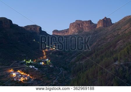 Village Of El Juncal At Sunset In The Nublo Rural Park.