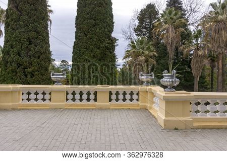 Railings With Vases In The Subtropical Park