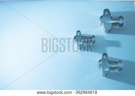 Metal Molds For Baking Cookies In The Form Of Airplanes.
