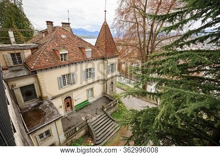 View From The Ancient Musegg Wall. Beautiful Historical Building. Town Of Luzern, Canton Of Luzern, 