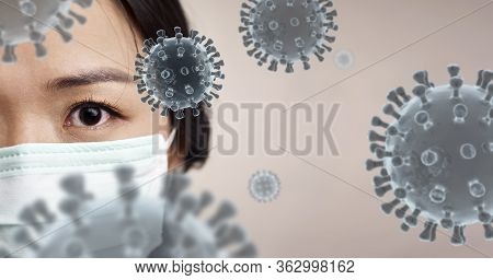 Young Asian Woman Wearing Face Mask Showing Fear For Covid-19 Coronavirus