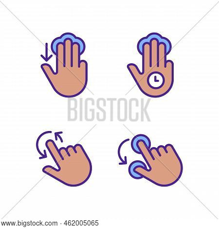 Multi Touch Function Pixel Perfect Rgb Color Icons Set. Three Finger Tap, Hold. Rotation Function. T