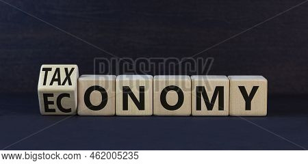 Taxonomy Or Economy Symbol. Turned Wooden Cubes And Change The Concept Word Economy To Taxonomy. Bea