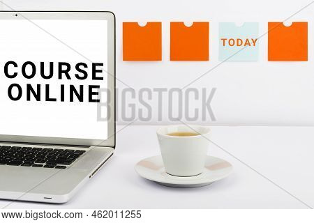 Text Sign Showing Course Online. Business Concept Elearning Electronic Education Distant Study Digit