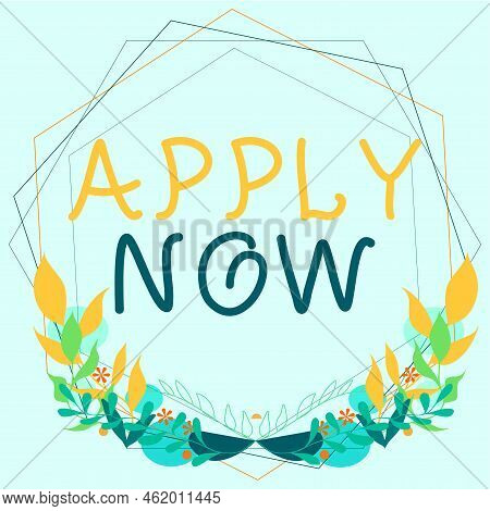 Sign Displaying Apply Now. Business Overview An Act Of A Person To Acquire The Job Related To The Pr
