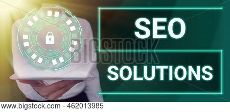 Text Showing Inspiration Seo Solutions. Business Idea Search Engine Result Page Increase Visitors By