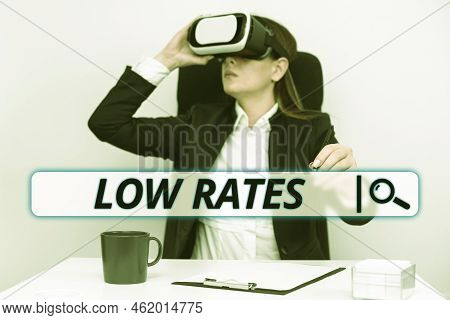Conceptual Caption Low Rates. Business Idea A Cost Of An Item Or Service Which Is Usualy At Its Smal