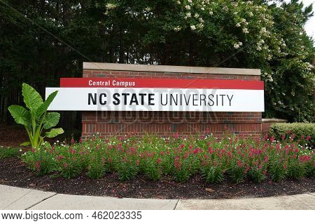 Raleigh, North Carolina, Usa, July 11, 2022: North Carolina State University Sign On Campus