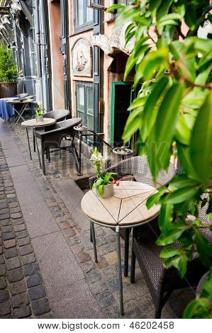 Vintage Old Fashioned Cafe Chairs With Table In Copenhagen, Denmark