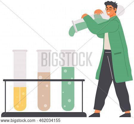 Scientist Makes Laboratory Analysis With Equipment. Chemist Conducting Scientific Experiment, Chemic