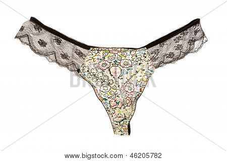 Naif 꽃과 검은 Lacework 투명 팬티