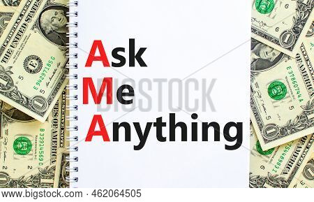 Ama Ask Me Anything Symbol. Concept Words Ama Ask Me Anything On White Note On A Beautiful Backgroun